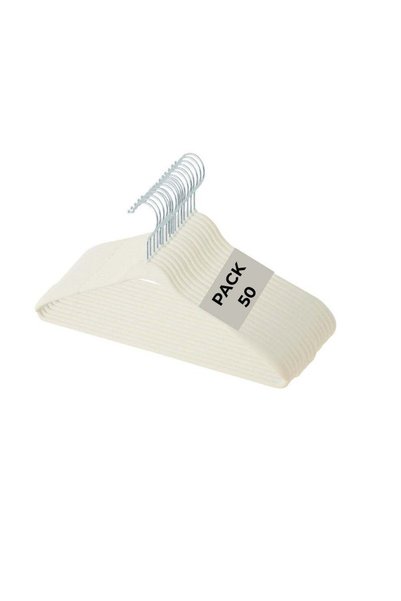 Generic 50-Piece Premium Ivory Velvet Non-Slip Hangers with Chrome Hooks – Sp...