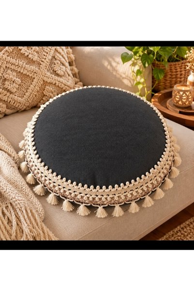 oiphome fashion designer Antrasit renk Özel Tasarım Püsküllü Yuvarlak Dekorat...