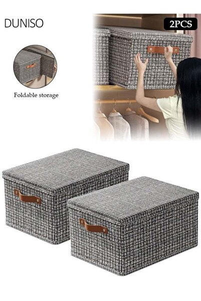 Generic 2 Pack Black Foldable Storage Boxes with Lids, Versatile Non-Woven Fa...