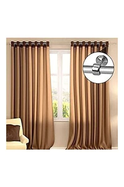 Generic 2-Piece Closet Pole Of Curtain With Sockets Rod Silver 1meter