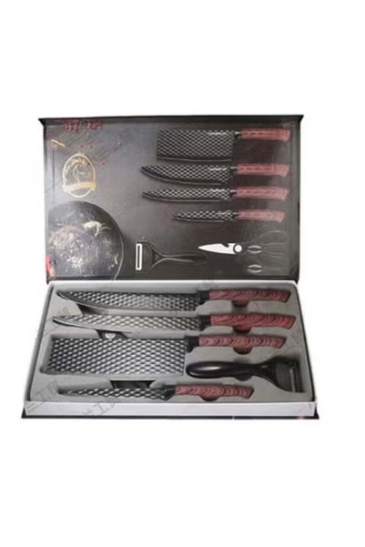Generic Kitchen Stainless Steel Diamond Pattern Knife Set with Wood Grain Han...