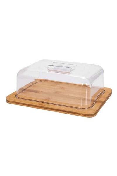 Generic Bamboo Dessert Plate with Base, Clear Cake Tray with Acrylic Cover | ...