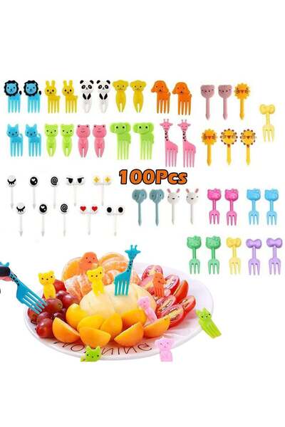 Generic 100 Pcs Food Fruit Fork Picks for Kids Cute Animals Box Decor Forks C...