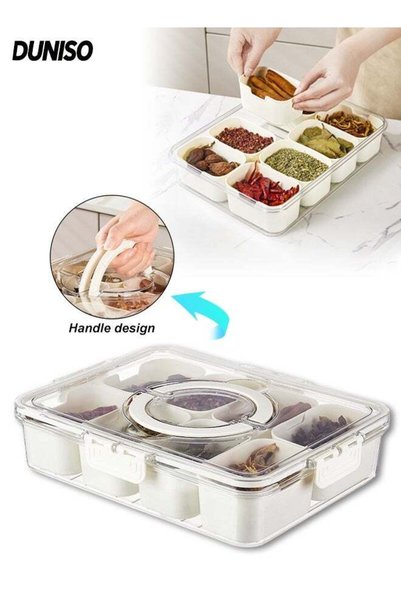 Generic Divided Serving Tray with Lid and Handle, 8 Compartments Snack Box, P...