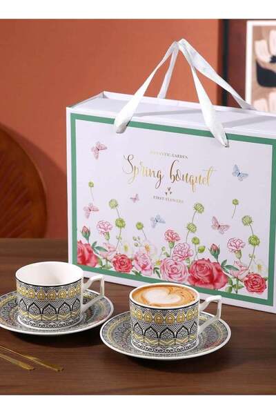 Generic European retro style home, office tea cup and saucer set, creative ce...