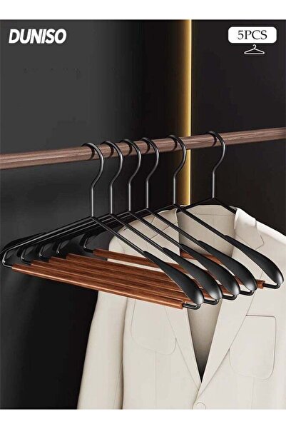 Generic 5 Pcs Wooden Hanger,Household Wrought Iron Wide-shoulder Clothes Supp...