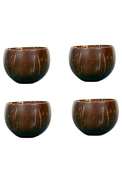 Generic Pack of 4 Nos 200ml Coconut Shell Bowls - Glossy & Polished, Flat-Bot...