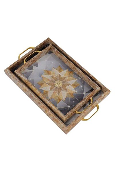 Generic Royalford 2-Piece Plastic and MDF Arabic Style Serving Tray Set | Wit...