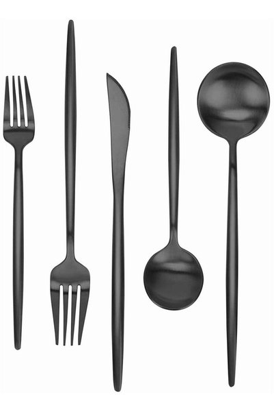 Generic Stainless Steel Flatware Set Matte Black Silverware Set 5 Pieces Serv...