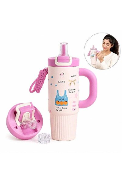 Generic Kids Stainless Steel Insulated Tumbler with Handle & Straw, 800ml Vac...