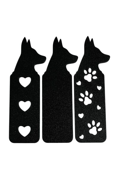 OEM Set de 3 semne de carte, cu design de câine, din plastic, negre