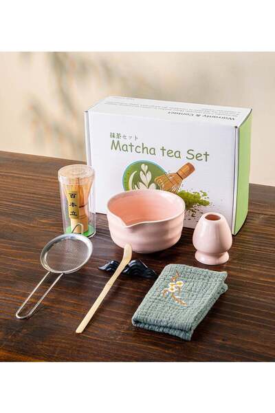 Generic 7pcs Matcha Tea Set – Pink Matcha Bowl Kit with Whisk, Strainer & Sco...