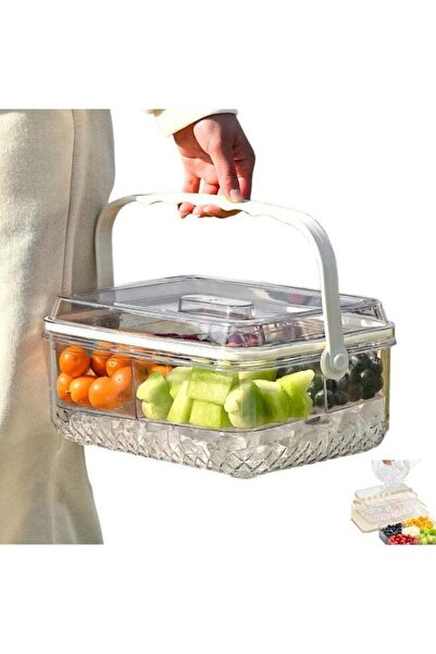 Generic Ice Chilled Divided Serving Tray with Lid and handle Crystal Clear La...