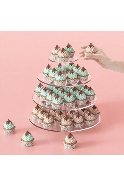 Generic ARS® Acrylic Cupcake Stand - 4 Tier Transparent Round Dessert Tower H...