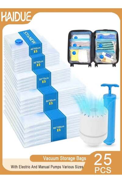 Generic 25PCS Vacuum Storage Bags With Electric And Manual Pumps Various Size...