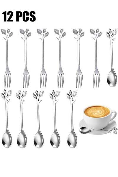 Generic 12 Pcs Elegant Silver Leaf Coffee Spoons Appetizer Fork-4.9" Creative...