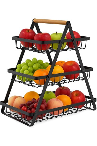 Generic 3-Tier Fruit Basket Stand – Large Floor Fruit & Vegetable Storage Rac...