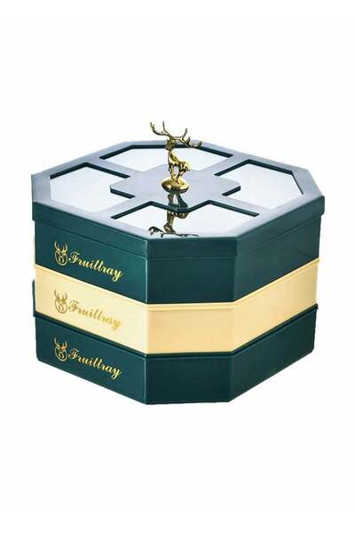 Generic 3 Tier Fruit Nut Tray Snack Serving Box With Lid Fawn Pattern Compart...