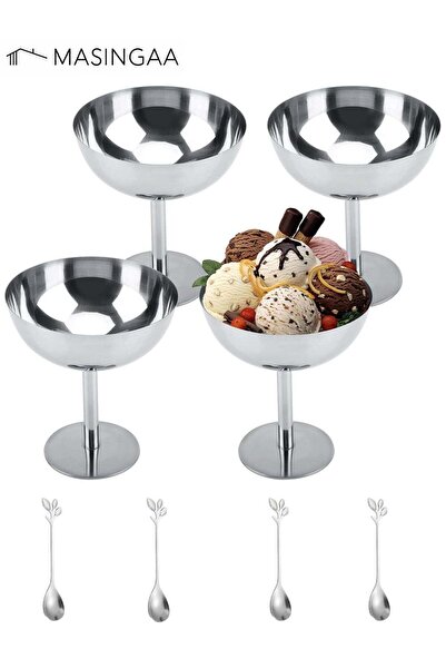 Generic 4Pcs Ice Cream Cup with 4pcs Spoons, Multifunctional Stainless Steel ...
