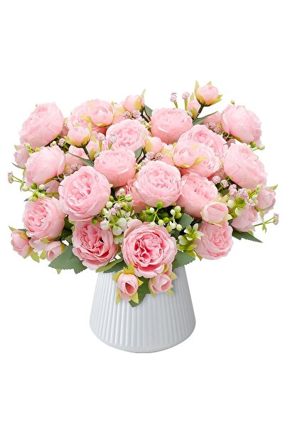 Generic Brand Buchet de 4 flori artificiale de bujor, flori artificiale din m...