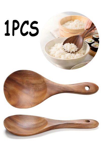 Generic 6" Natural Teak Wood Non-Stick Rice Paddle, Food-Safe Japanese Scoop ...