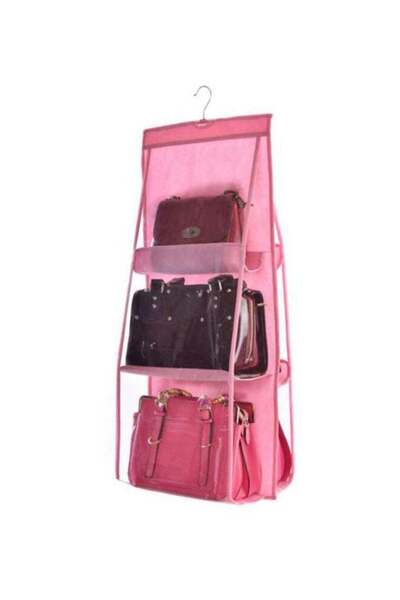Generic Double-Sided Six-layer Hanging Storage Bag Pink 35x35x90cm
