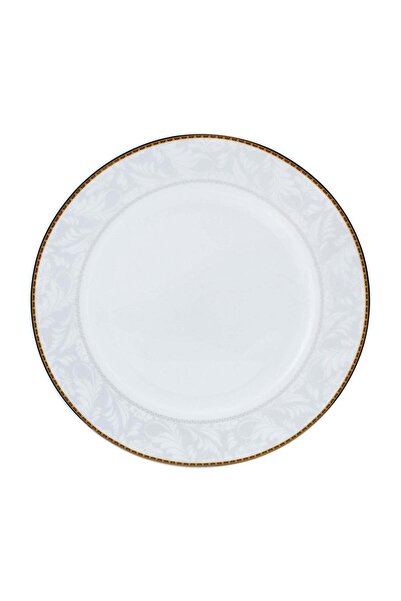 Generic Shallow Porcelain Elegance Dinner Plate with Gold Rim, White, Premium...