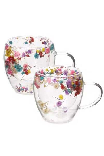 Generic 2 Pcs Double Wall Insulated Glass Coffee Mugs with Handle – Heat Resi...