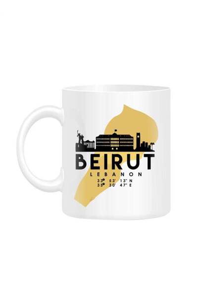 Generic Beirut Lebanon Skyline Map Art Printed Mug White 10cm