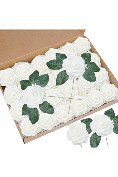 Generic Brand Set de 50 de trandafiri artificiali cu 15 frunze artificiale pe...