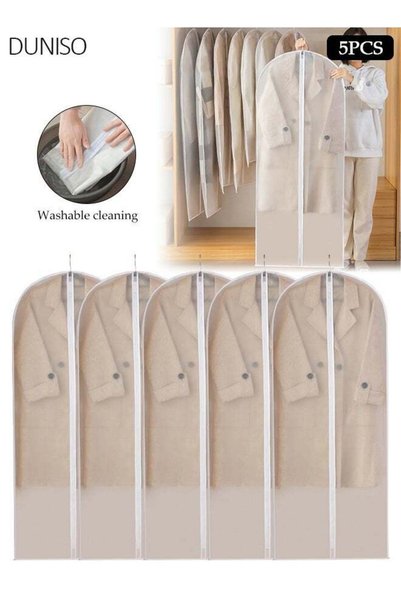 Generic 5 Pack Hanging Garment Bags, Clear PEVA Dust‑Proof Clothes Cover, Lon...