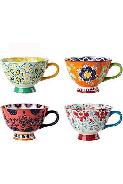 Generic Large Coffee Mugs Sets of 4, 420ml Footed Coffee Cups Set for Latte C...