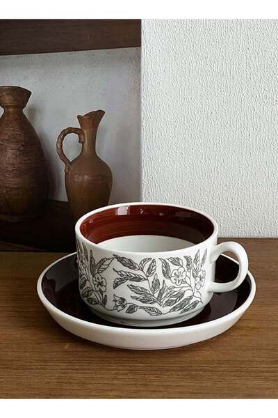 Generic 2-piece set of coffee cups, tea cups, white 250ml antique ceramic cof...