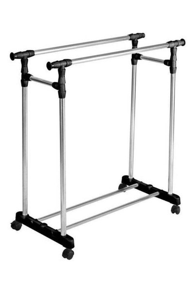 Generic Adjustable Double Pole Racks For Garments Clothes Black