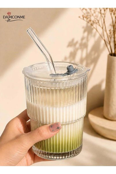 Generic 1Pack Coffee Cups Simple Vertical Stripes Water Glasses with Lids and...