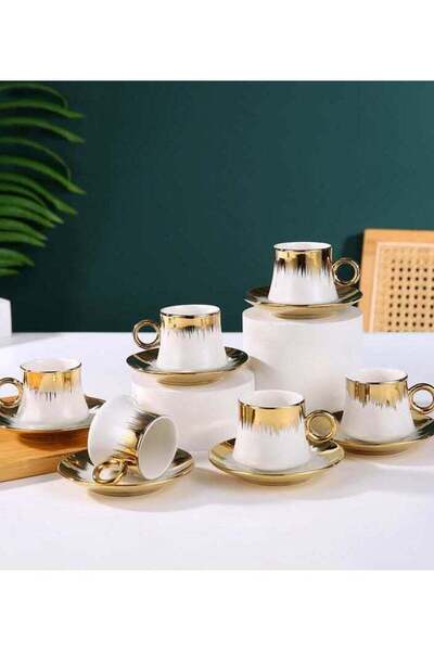 Generic Ceramic electroplated gold rim coffee cup set coffee cup-6 cups 6 but...