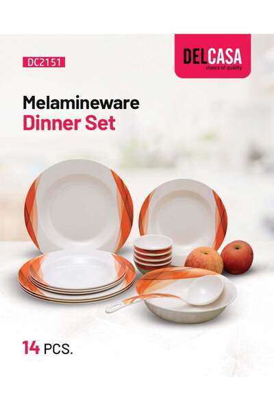 Generic Delcasa DC2151 Ocean Melamine Ware Dinner Set 14-Pieces, White/Orange
