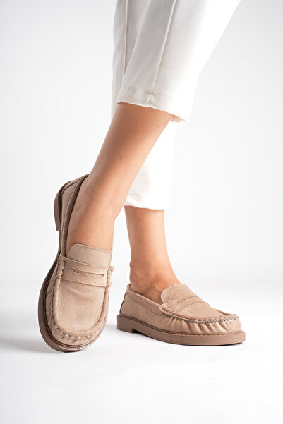Esilapark Kadın Barefoot Kalıp Vizon Süet Loafer Makosen Günlük Ayakkabı