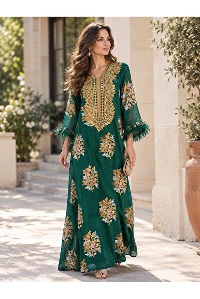 Greneric عباءة نسائية طويلة أنيقة - تصميم فضي مزين بالترتر للنساء المسلمات وع...