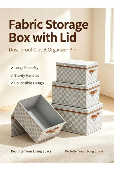Generic Grey Chessboard Pattern Storage Bins with Lids, Foldable Storage Boxe...