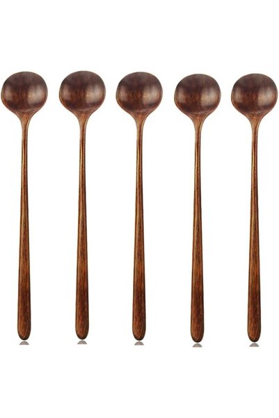 Generic Long Spoons Wooden, 5 Pieces Korean Style 10.9 inches 100% Natural Wo...