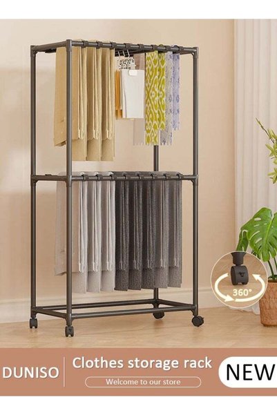 Generic 2-layer Floor-Standing Pants Trolley with 4 Wheels ,Multifunctional M...