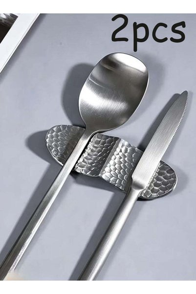 Generic 2 PCS Stainless Steel Cutlery Rest, Hammered Texture Spoon and Chopst...