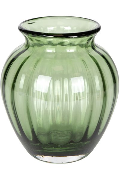 Herdekora Dekoratif Cam Vazo Çizgili Optik Desenli Yeşil 16x16,5 Cm.