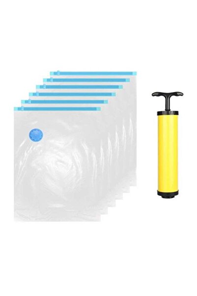 Generic 6-Piece Vacuum Storage Bag With Suction Pump Clear/Blue/Yellow 70x100cm