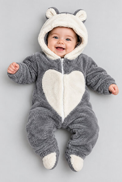 caddekids Kalpli Welsoft Peluş Bebek Tulum Kapüşonlu Kulaklı Fermuarlı Patikl...
