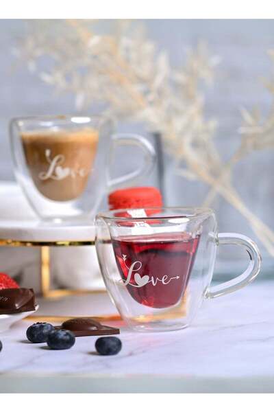 Generic Set of 2- 180ML Borosilicate Double Wall Heart Shaped "Love" Printed ...