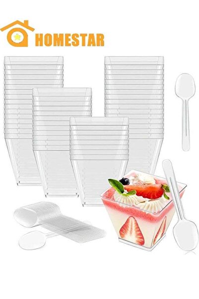 Generic 50 Pack Dessert Cups, Plastic 2 Oz / 60Ml Cups With 50 Soup Spoons, R...