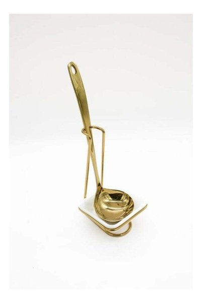 Generic Stainless Steel Spoon and Ceramic Holder 37x32x11cm, Gold/White
