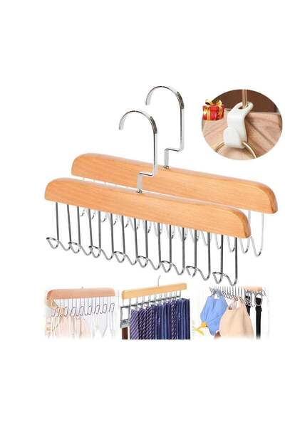 Generic 2 Pack Multi-Purpose Wooden Hanger with 8 Swivel Hooks – Non-Slip Bel...